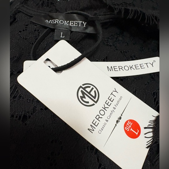 NWT MEROKEETY Sleeveless Lace Floral Cocktail Dress Crew Neck Knee Length Size L - Picture 8 of 8